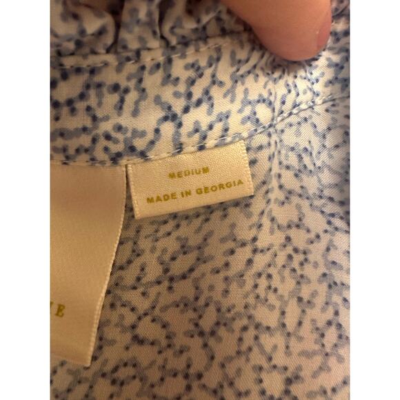 Maeve x Anthropologie Aveiro Flutter-Sleeved Buttondown Blue Motif Sz Medium - Picture 8 of 9